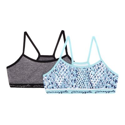 Pack of two girls' grey and blue snakeskin-effect print crop tops